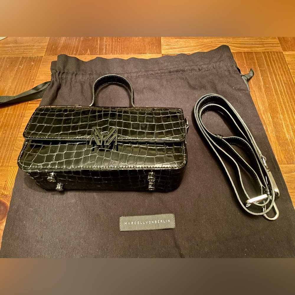 Marcell Von Berlin Black Croc Embossed Handbag